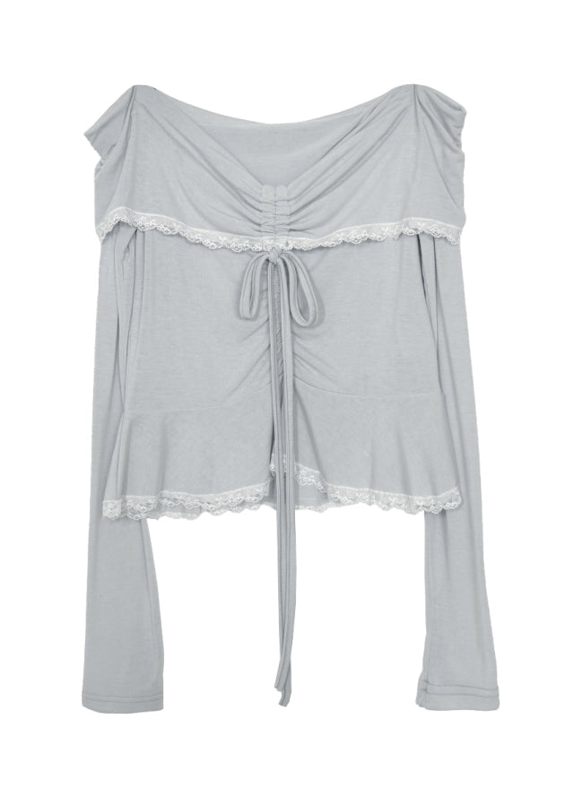Off Shoulder Folded Lace Ribbon Top