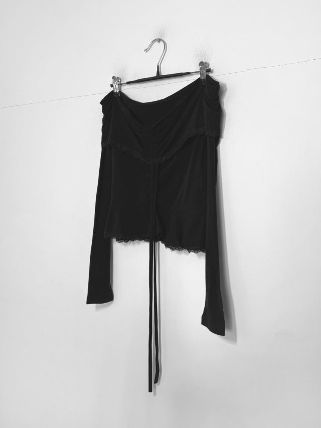 Off Shoulder Folded Lace Ribbon Top