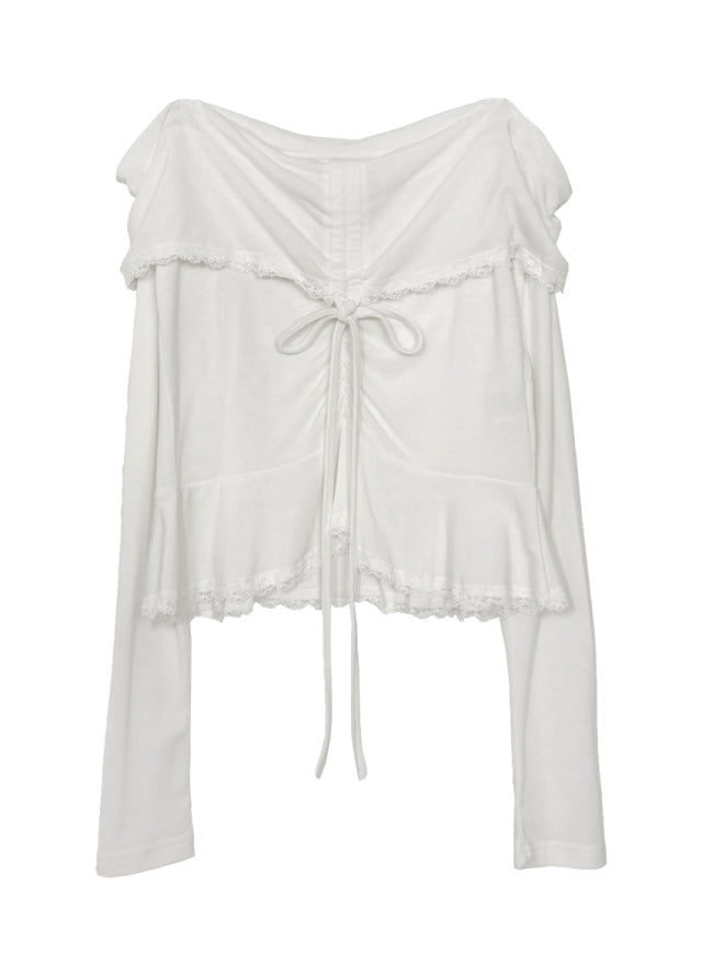 Off Shoulder Folded Lace Ribbon Top