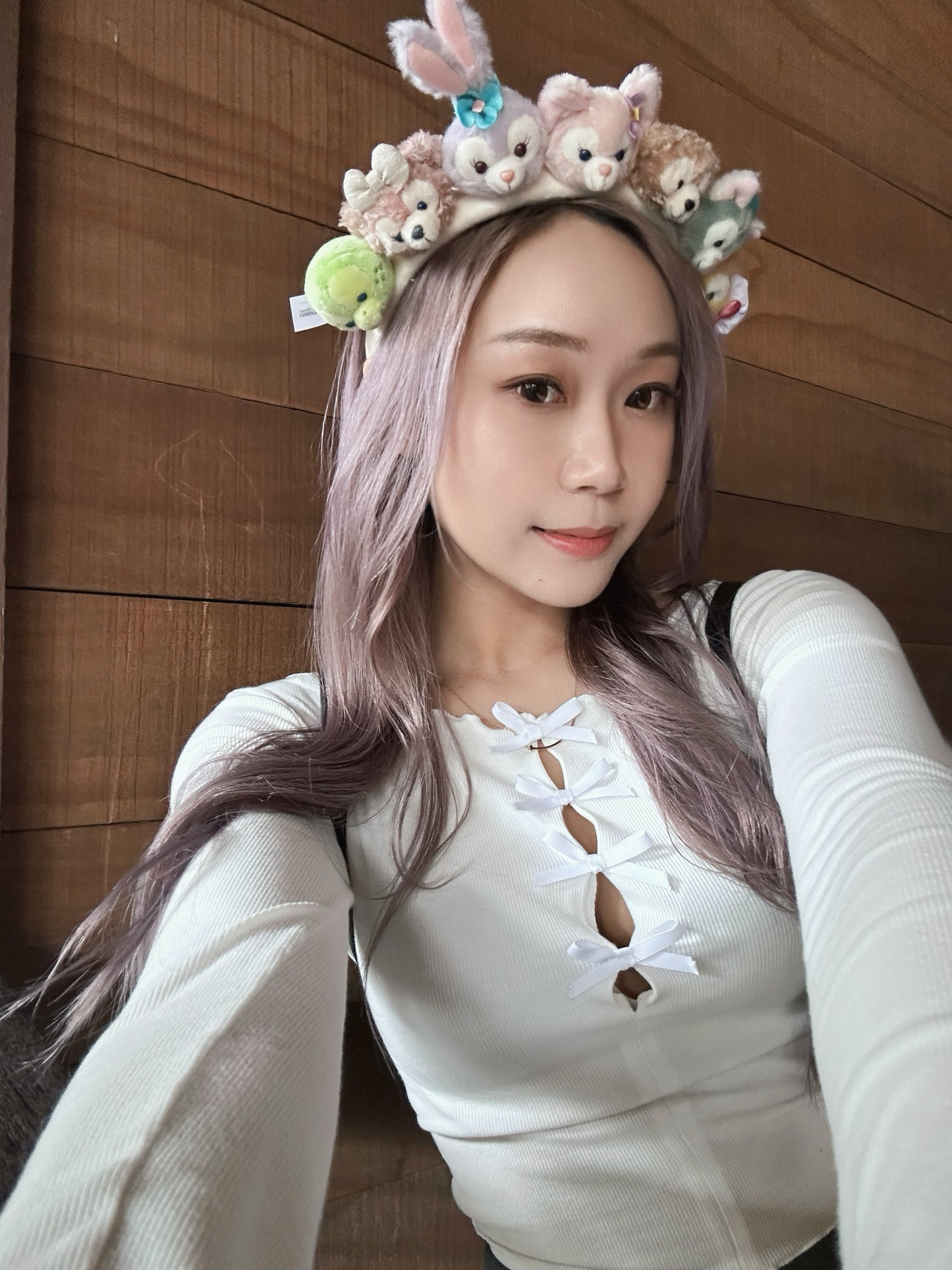 可愛感蝴蝶結縷空花邊上衣