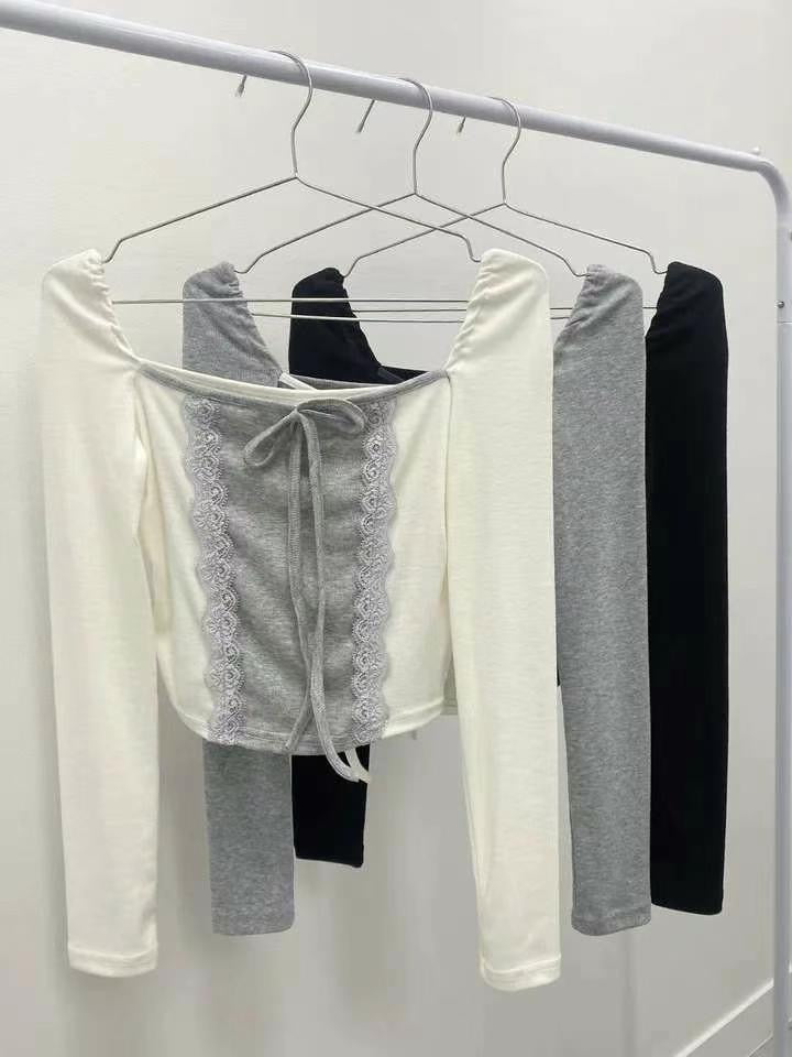 Off Shoulder Lace Ribbon Top