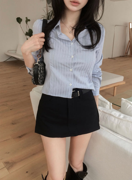 男友系韓版修身條紋襯衫