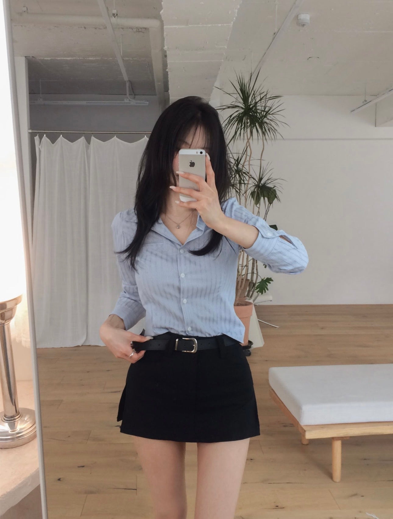 男友系韓版修身條紋襯衫